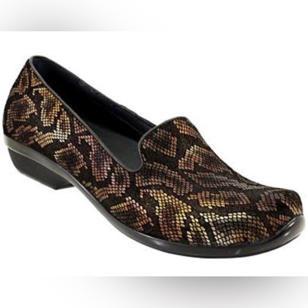 Dansko Olivia Bronze Snake Print Suede Leather Python Clog Size 41 US 10.5